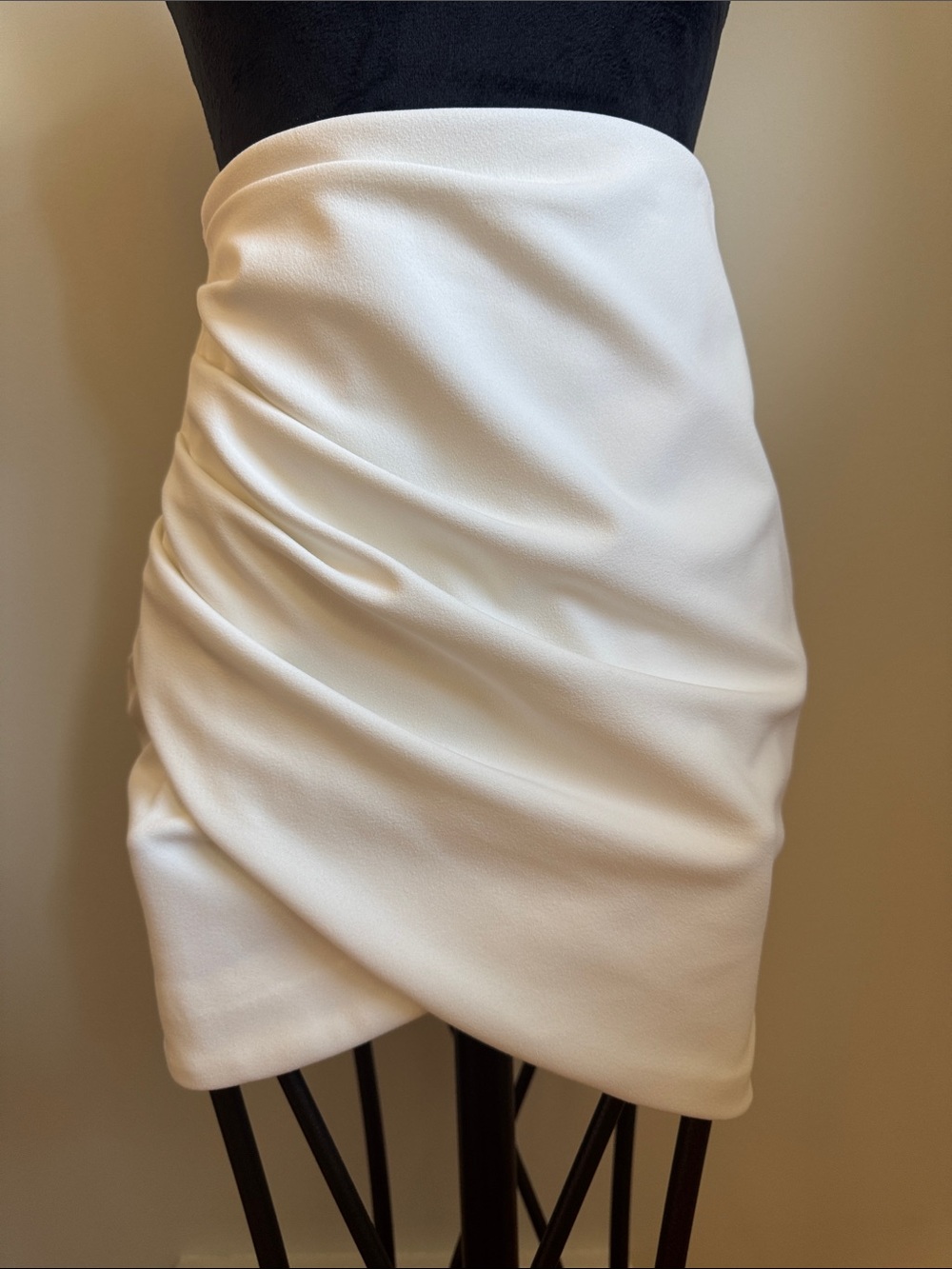 Zara Cream Draped Wrap-Effect Mini Skirt